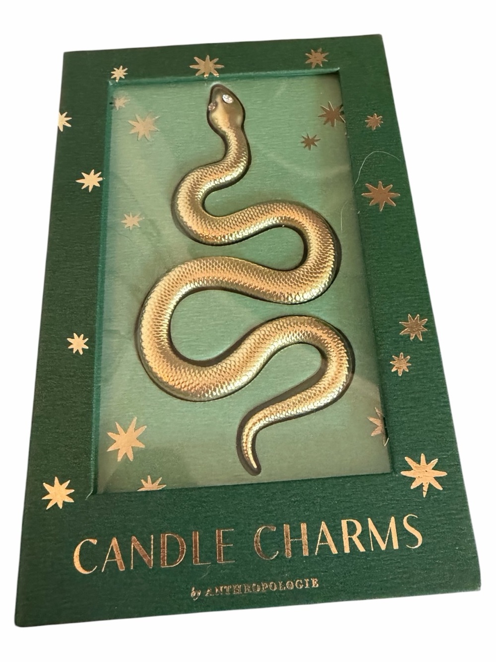 Anthropologie Gold Snake Candle Charm in Green Packaging